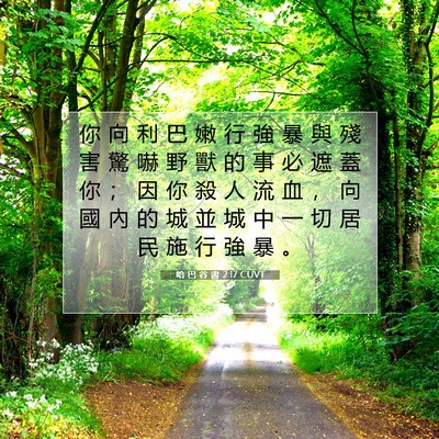 Picture 07 - 哈 巴 谷 書 2:17 CUVT - 你 向 利 巴 嫩 行 強 暴 與 殘 害 驚 - Bible Verse Picture