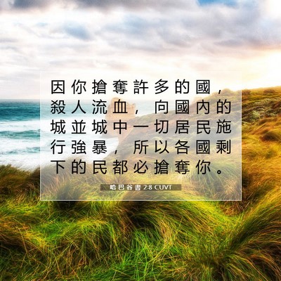 Picture 07 - 哈 巴 谷 書 2:8 CUVT - 因 你 搶 奪 許 多 的 國 ， 殺 人 流 - Bible Verse Picture