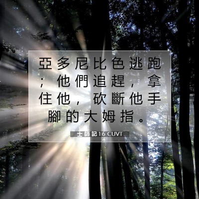 Picture 07 - 士 師 記 1:6 CUVT - 亞 多 尼 比 色 逃 跑 ； 他 們 追 趕 - Bible Verse Picture