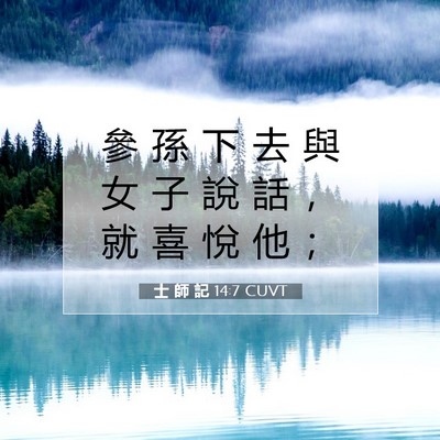 Picture 07 - 士 師 記 14:7 CUVT - 參 孫 下 去 與 女 子 說 話 ， 就 喜 - Bible Verse Picture