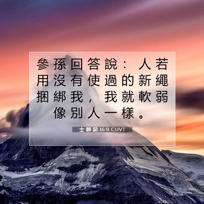 Picture 07 - 士 師 記 16:11 CUVT - 參 孫 回 答 說 ： 人 若 用 沒 有 使 - Bible Verse Picture