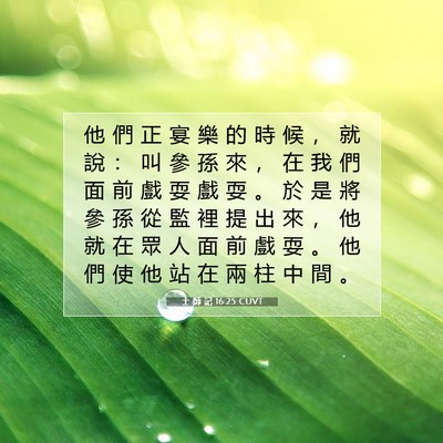 Picture 07 - 士 師 記 16:25 CUVT - 他 們 正 宴 樂 的 時 候 ， 就 說 ： - Bible Verse Picture