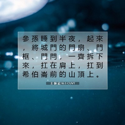 Picture 07 - 士 師 記 16:3 CUVT - 參 孫 睡 到 半 夜 ， 起 來 ， 將 城 - Bible Verse Picture