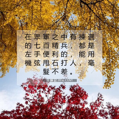 Picture 07 - 士 師 記 20:16 CUVT - 在 眾 軍 之 中 有 揀 選 的 七 百 精 - Bible Verse Picture