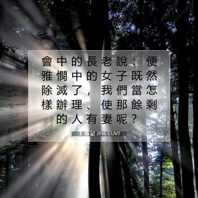 Picture 07 - 士 師 記 21:16 CUVT - 會 中 的 長 老 說 ： 便 雅 憫 中 的 - Bible Verse Picture