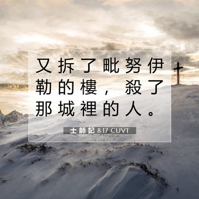 Picture 07 - 士 師 記 8:17 CUVT - 又 拆 了 毗 努 伊 勒 的 樓 ， 殺 了 - Bible Verse Picture