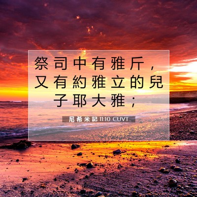 Picture 07 - 尼 希 米 記 11:10 CUVT - 祭 司 中 有 雅 斤 ， 又 有 約 雅 立 - Bible Verse Picture