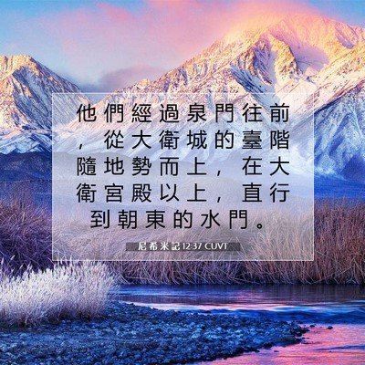 Picture 07 - 尼 希 米 記 12:37 CUVT - 他 們 經 過 泉 門 往 前 ， 從 大 衛 - Bible Verse Picture