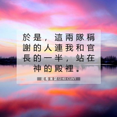 Picture 07 - 尼 希 米 記 12:40 CUVT - 於 是 ， 這 兩 隊 稱 謝 的 人 連 我 - Bible Verse Picture