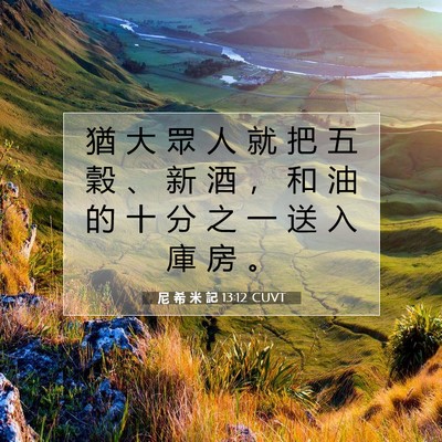 Picture 07 - 尼 希 米 記 13:12 CUVT - 猶 大 眾 人 就 把 五 穀 、 新 酒 ， - Bible Verse Picture