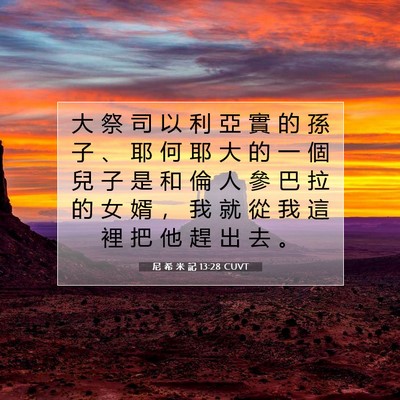 Picture 07 - 尼 希 米 記 13:28 CUVT - 大 祭 司 以 利 亞 實 的 孫 子 、 耶 - Bible Verse Picture