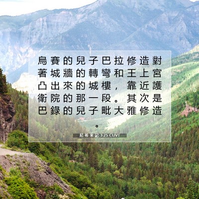 Picture 07 - 尼 希 米 記 3:25 CUVT - 烏 賽 的 兒 子 巴 拉 修 造 對 著 城 - Bible Verse Picture