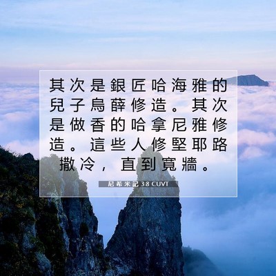 Picture 07 - 尼 希 米 記 3:8 CUVT - 其 次 是 銀 匠 哈 海 雅 的 兒 子 烏 - Bible Verse Picture