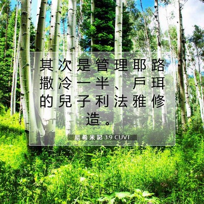Picture 07 - 尼 希 米 記 3:9 CUVT - 其 次 是 管 理 耶 路 撒 冷 一 半 、 - Bible Verse Picture