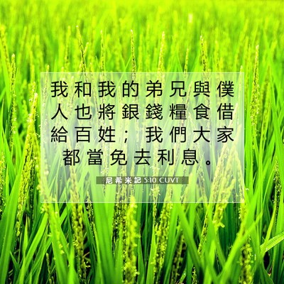 Picture 07 - 尼 希 米 記 5:10 CUVT - 我 和 我 的 弟 兄 與 僕 人 也 將 銀 - Bible Verse Picture