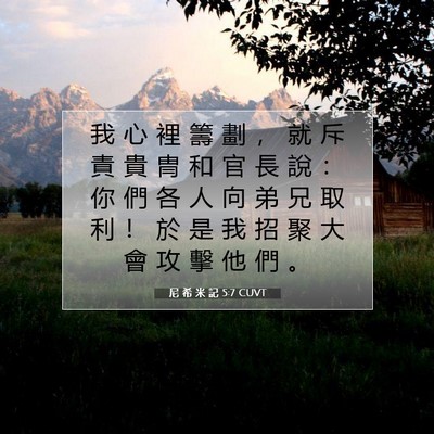 Picture 07 - 尼 希 米 記 5:7 CUVT - 我 心 裡 籌 劃 ， 就 斥 責 貴 冑 和 - Bible Verse Picture