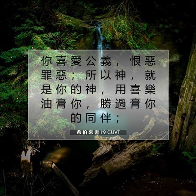 Picture 07 - 希 伯 來 書 1:9 CUVT - 你 喜 愛 公 義 ， 恨 惡 罪 惡 ； 所 - Bible Verse Picture