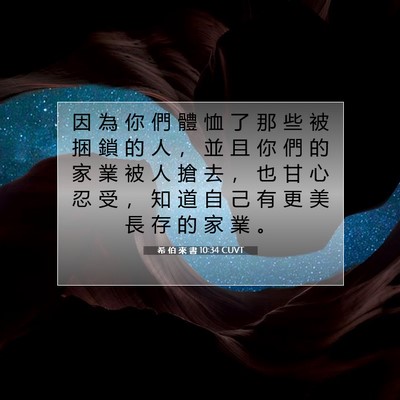 Picture 07 - 希 伯 來 書 10:34 CUVT - 因 為 你 們 體 恤 了 那 些 被 捆 鎖 - Bible Verse Picture