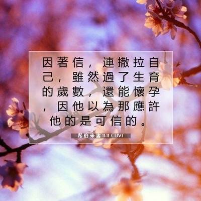 Picture 07 - 希 伯 來 書 11:11 CUVT - 因 著 信 ， 連 撒 拉 自 己 ， 雖 然 - Bible Verse Picture