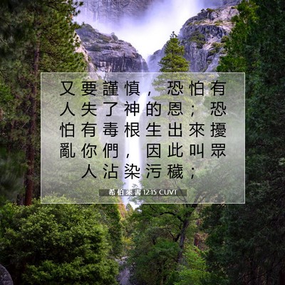 Picture 07 - 希 伯 來 書 12:15 CUVT - 又 要 謹 慎 ， 恐 怕 有 人 失 了 神 - Bible Verse Picture
