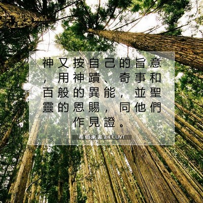 Picture 07 - 希 伯 來 書 2:4 CUVT - 神 又 按 自 己 的 旨 意 ， 用 神 蹟 - Bible Verse Picture