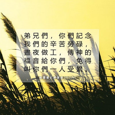 Picture 07 - 帖 撒 羅 尼 迦 前 書 2:9 CUVT - 弟 兄 們 ， 你 們 記 念 我 們 的 辛 - Bible Verse Picture