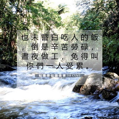 Picture 07 - 帖 撒 羅 尼 迦 後 書 3:8 CUVT - 也 未 嘗 白 吃 人 的 飯 ， 倒 是 辛 - Bible Verse Picture
