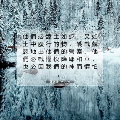 Picture 07 - 彌 迦 書 7:17 CUVT - 他 們 必 舔 土 如 蛇 ， 又 如 土 中 - Bible Verse Picture
