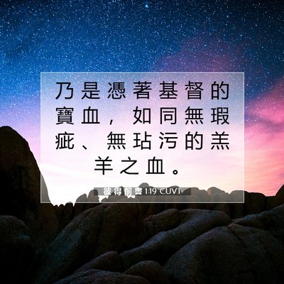 Picture 07 - 彼 得 前 書 1:19 CUVT - 乃 是 憑 著 基 督 的 寶 血 ， 如 同 - Bible Verse Picture