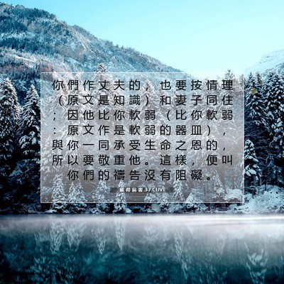 Picture 07 - 彼 得 前 書 3:7 CUVT - 你 們 作 丈 夫 的 ， 也 要 按 情 理 - Bible Verse Picture