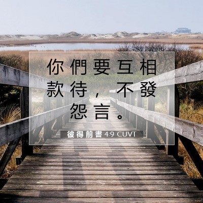 Picture 07 - 彼 得 前 書 4:9 CUVT - 你 們 要 互 相 款 待 ， 不 發 怨 言 - Bible Verse Picture