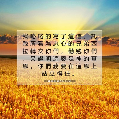 Picture 07 - 彼 得 前 書 5:12 CUVT - 我 略 略 的 寫 了 這 信 ， 託 我 所 - Bible Verse Picture