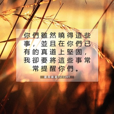 Picture 07 - 彼 得 後 書 1:12 CUVT - 你 們 雖 然 曉 得 這 些 事 ， 並 且 - Bible Verse Picture