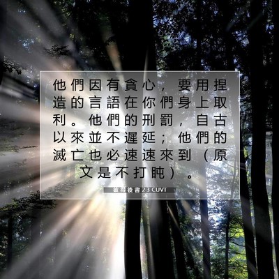 Picture 07 - 彼 得 後 書 2:3 CUVT - 他 們 因 有 貪 心 ， 要 用 捏 造 的 - Bible Verse Picture