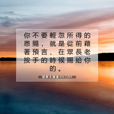 Picture 07 - 提 摩 太 前 書 4:14 CUVT - 你 不 要 輕 忽 所 得 的 恩 賜 ， 就 - Bible Verse Picture