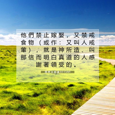 Picture 07 - 提 摩 太 前 書 4:3 CUVT - 他 們 禁 止 嫁 娶 ， 又 禁 戒 食 物 - Bible Verse Picture