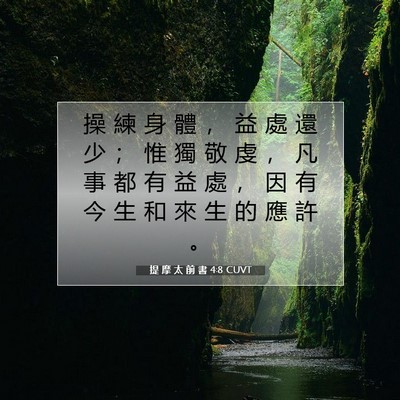 Picture 07 - 提 摩 太 前 書 4:8 CUVT - 操 練 身 體 ， 益 處 還 少 ； 惟 獨 - Bible Verse Picture