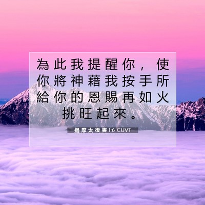 Picture 07 - 提 摩 太 後 書 1:6 CUVT - 為 此 我 提 醒 你 ， 使 你 將 神 藉 - Bible Verse Picture