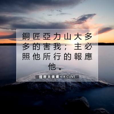 Picture 07 - 提 摩 太 後 書 4:14 CUVT - 銅 匠 亞 力 山 大 多 多 的 害 我 ； - Bible Verse Picture