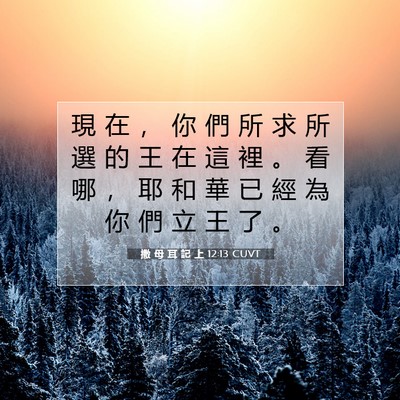 Picture 07 - 撒 母 耳 記 上 12:13 CUVT - 現 在 ， 你 們 所 求 所 選 的 王 在 - Bible Verse Picture