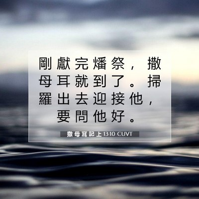 Picture 07 - 撒 母 耳 記 上 13:10 CUVT - 剛 獻 完 燔 祭 ， 撒 母 耳 就 到 了 - Bible Verse Picture