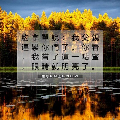 Picture 07 - 撒 母 耳 記 上 14:29 CUVT - 約 拿 單 說 ： 我 父 親 連 累 你 們 - Bible Verse Picture