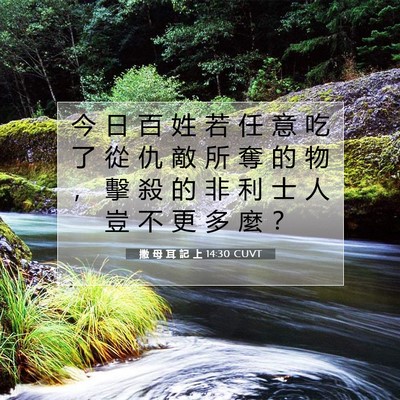 Picture 07 - 撒 母 耳 記 上 14:30 CUVT - 今 日 百 姓 若 任 意 吃 了 從 仇 敵 - Bible Verse Picture