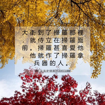 Picture 07 - 撒 母 耳 記 上 16:21 CUVT - 大 衛 到 了 掃 羅 那 裡 ， 就 侍 立 - Bible Verse Picture