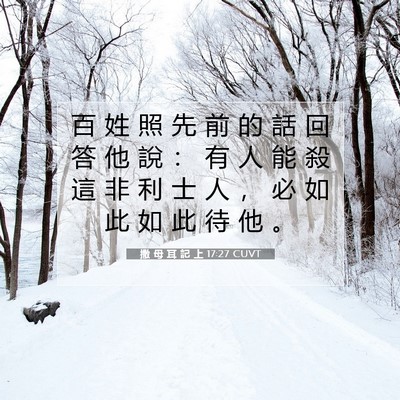 Picture 07 - 撒 母 耳 記 上 17:27 CUVT - 百 姓 照 先 前 的 話 回 答 他 說 ： - Bible Verse Picture