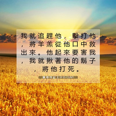 Picture 07 - 撒 母 耳 記 上 17:35 CUVT - 我 就 追 趕 他 ， 擊 打 他 ， 將 羊 - Bible Verse Picture