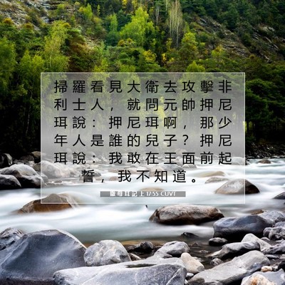 Picture 07 - 撒 母 耳 記 上 17:55 CUVT - 掃 羅 看 見 大 衛 去 攻 擊 非 利 士 - Bible Verse Picture