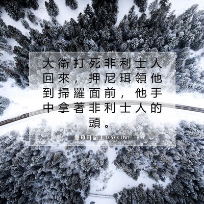 Picture 07 - 撒 母 耳 記 上 17:57 CUVT - 大 衛 打 死 非 利 士 人 回 來 ， 押 - Bible Verse Picture