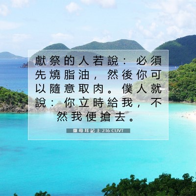 Picture 07 - 撒 母 耳 記 上 2:16 CUVT - 獻 祭 的 人 若 說 ： 必 須 先 燒 脂 - Bible Verse Picture