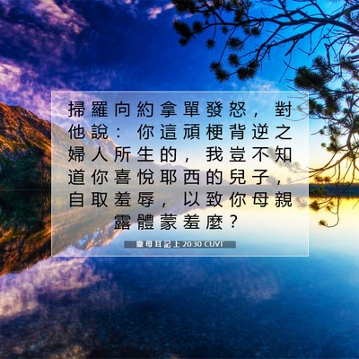 Picture 07 - 撒 母 耳 記 上 20:30 CUVT - 掃 羅 向 約 拿 單 發 怒 ， 對 他 說 - Bible Verse Picture
